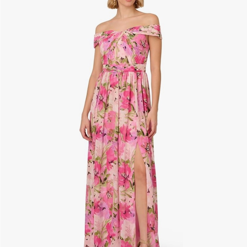 Floral Pink Off-Shoulder Maxi Dress